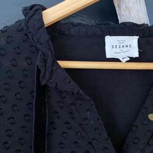 Sezane Blouse with Dots and Gold Buttons